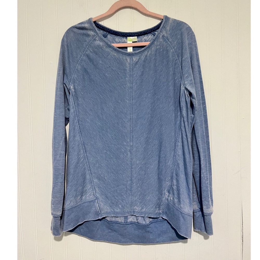 Green Tea Pullover Women Small Blue Ribbed Acid Wash High Low Top